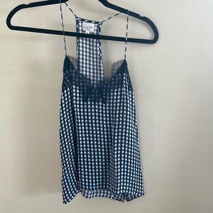 Closet closing Cami NYC Gingham Blue & White 100% Silk Racerback Cami Top Sz XS